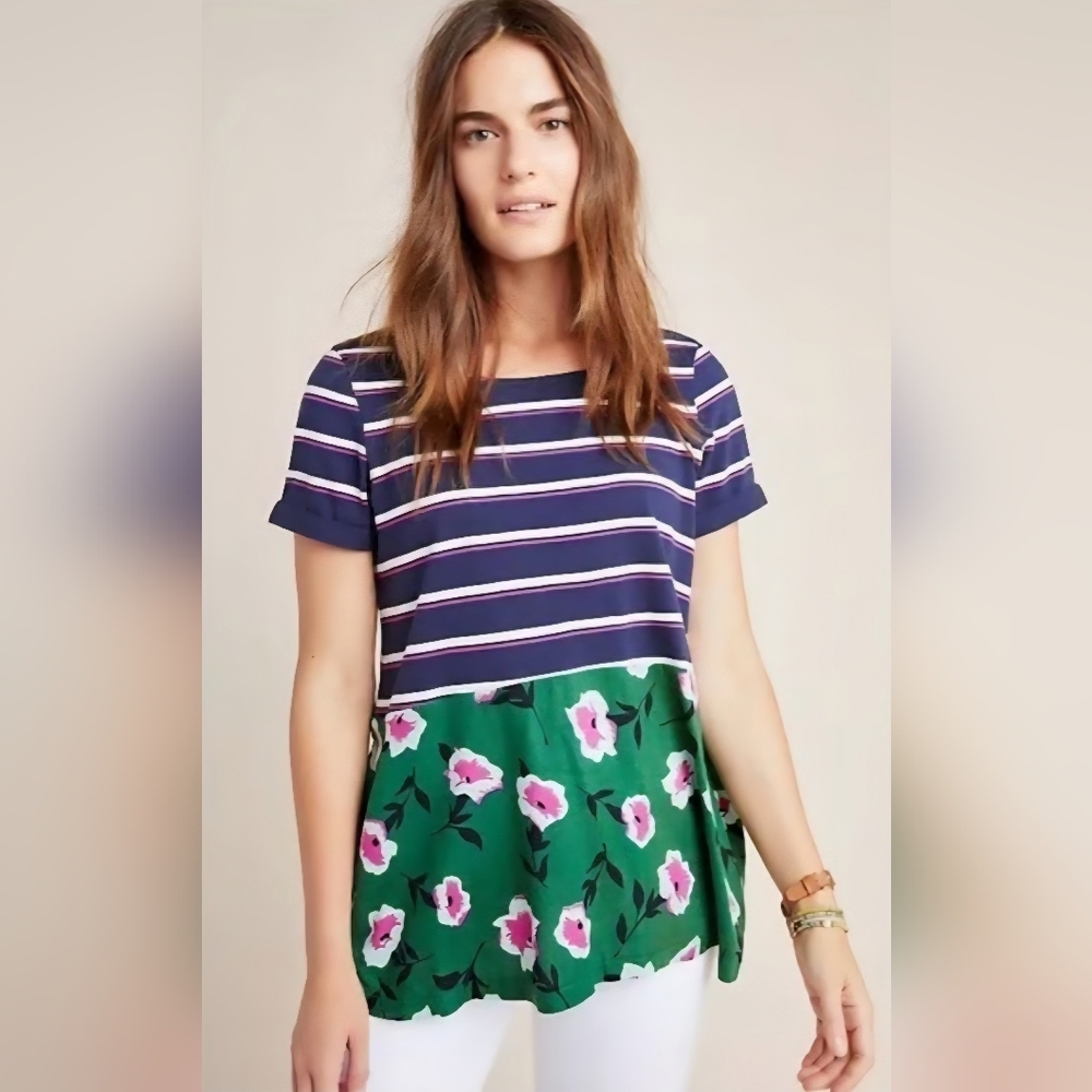 Anthropologie Sonja Striped Floral Swing Tunic